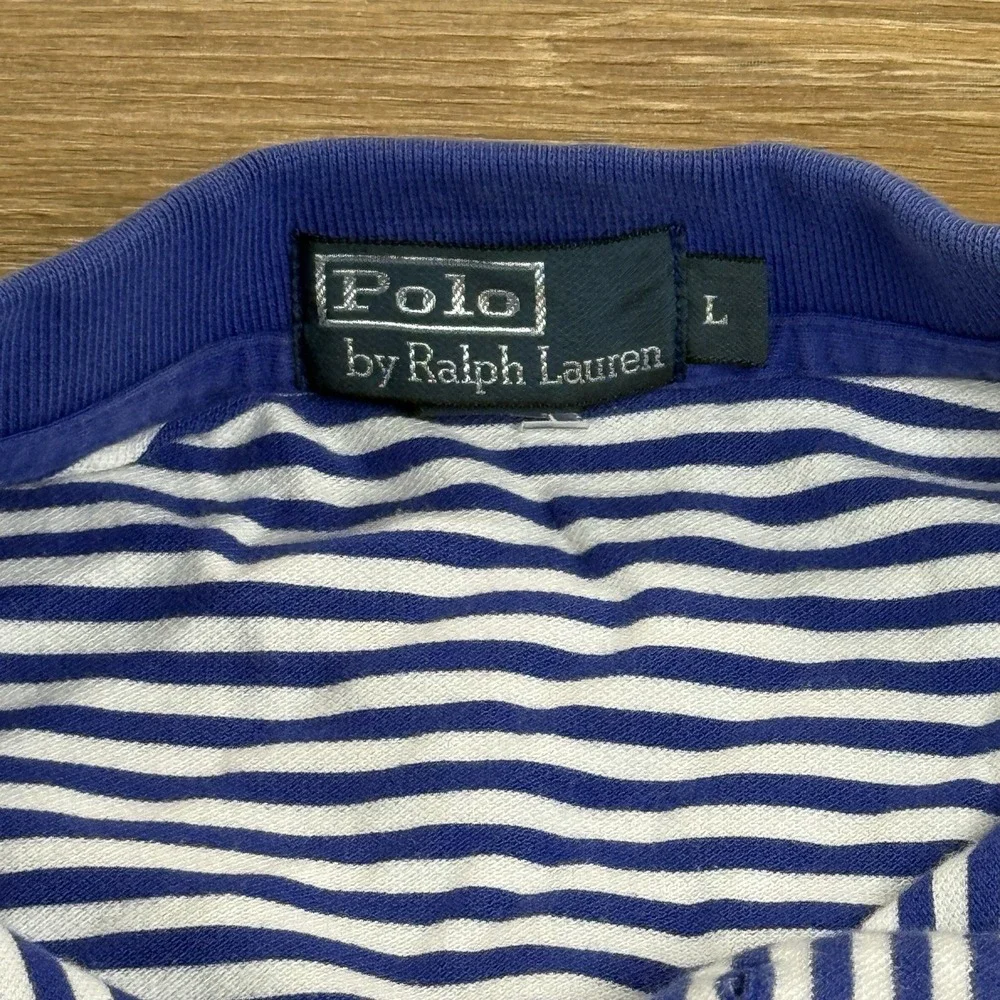 Polo Ralph Lauren Men's L Blue White Striped Polo Shirt Red Pony Cotton Preppy